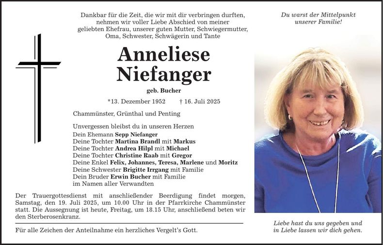 Traueranzeige Anneliese Niefanger