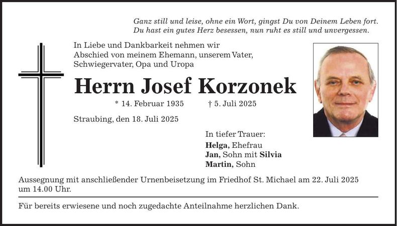 Traueranzeige Josef Korzonek