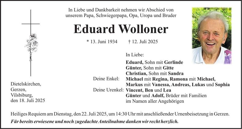 Traueranzeige Eduard Wolloner