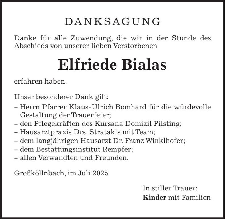 Traueranzeige Elfriede Bialas