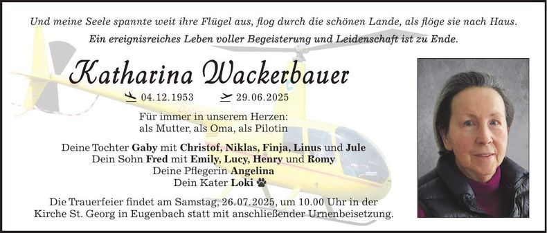 Traueranzeige Katharina Wackerbauer