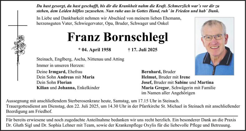 Traueranzeige Franz Bornschlegl