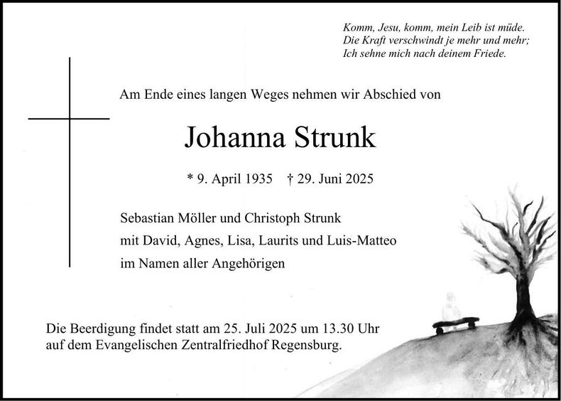 Traueranzeige Johanna Strunk