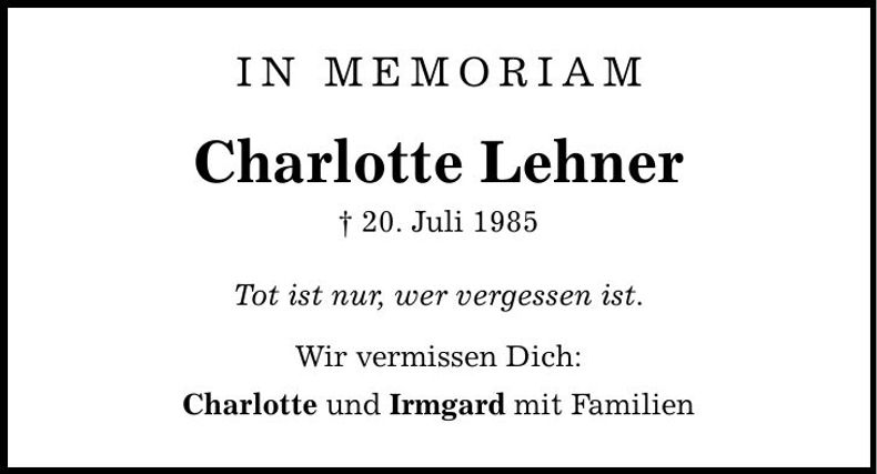 Traueranzeige Charlotte Lehner