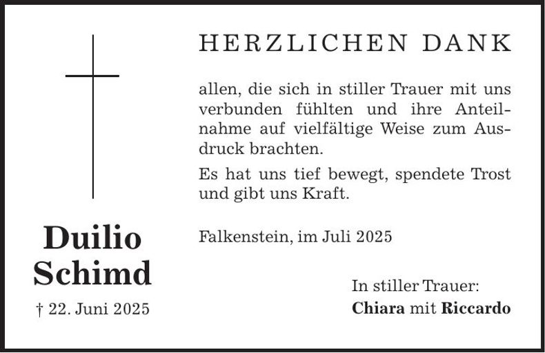 Traueranzeige Duilio Schimd