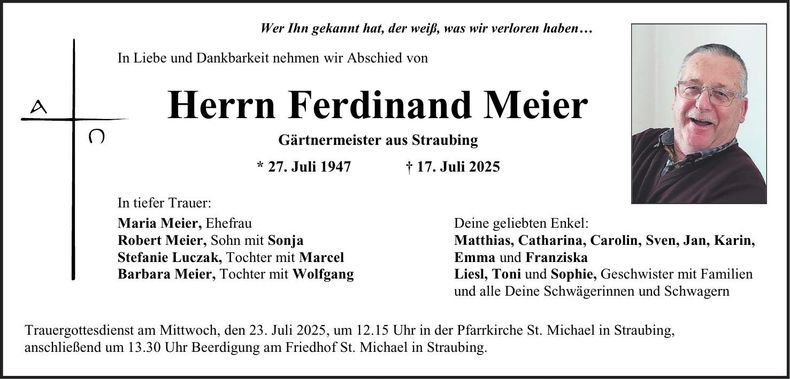 Traueranzeige Ferdinand Meier