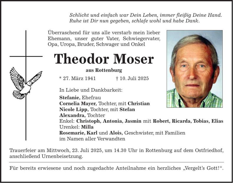 Traueranzeige Theodor Moser