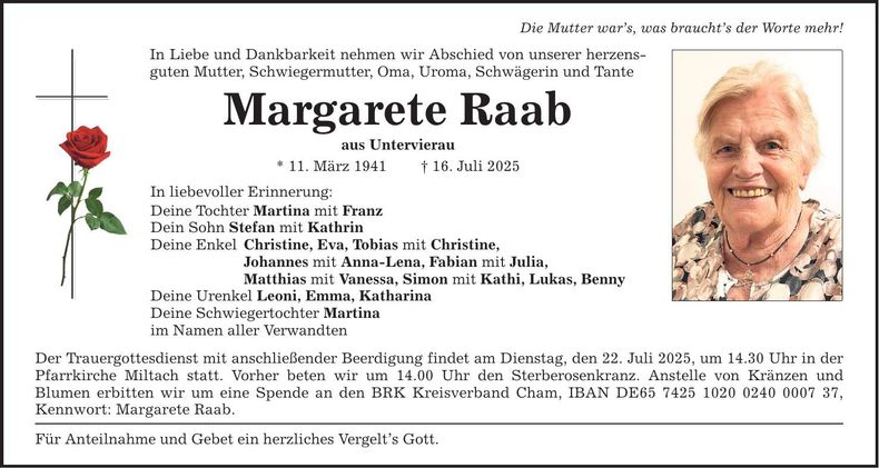 Traueranzeige Margarete Raab