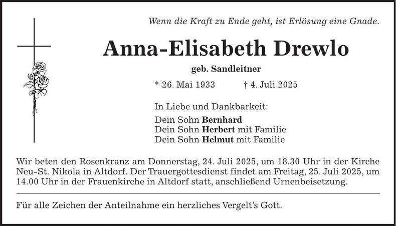 Traueranzeige Anna-Elisabet Drewlo