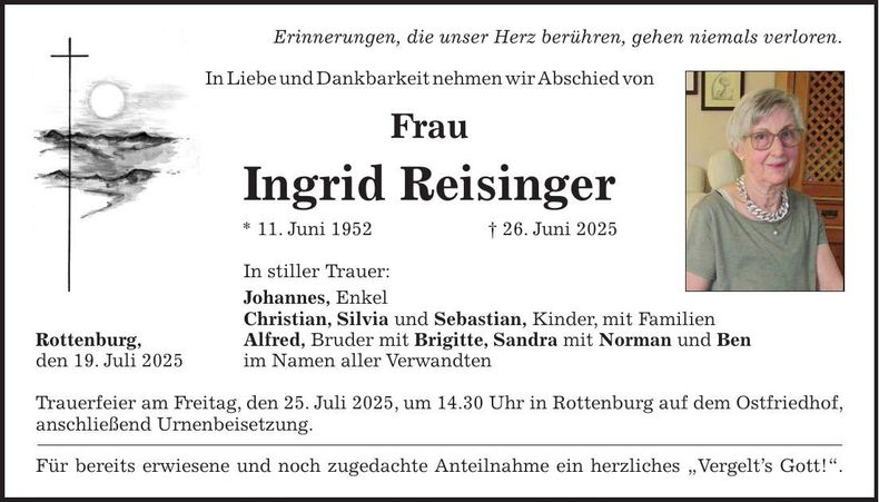 Traueranzeige Ingrid Reisinger