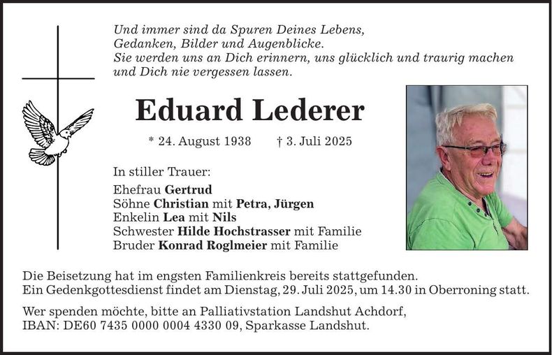 Traueranzeige Eduard Lederer