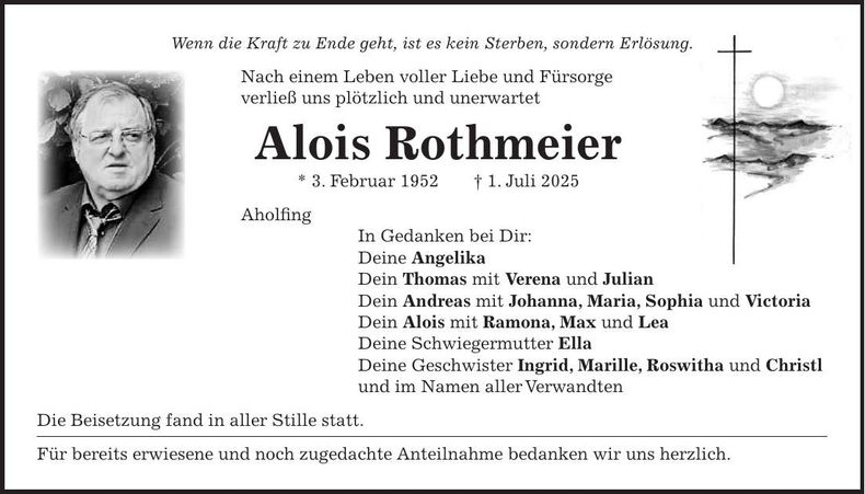 Traueranzeige Alois Rothmeier