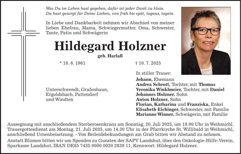 Traueranzeige Hildegard Holzner