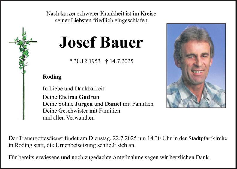 Traueranzeige Josef Bauer