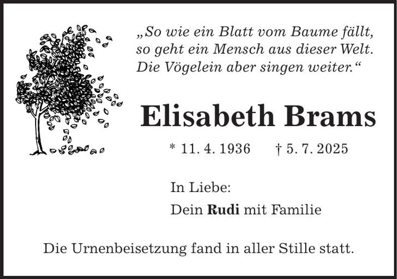 Traueranzeige Elisabeth Brams