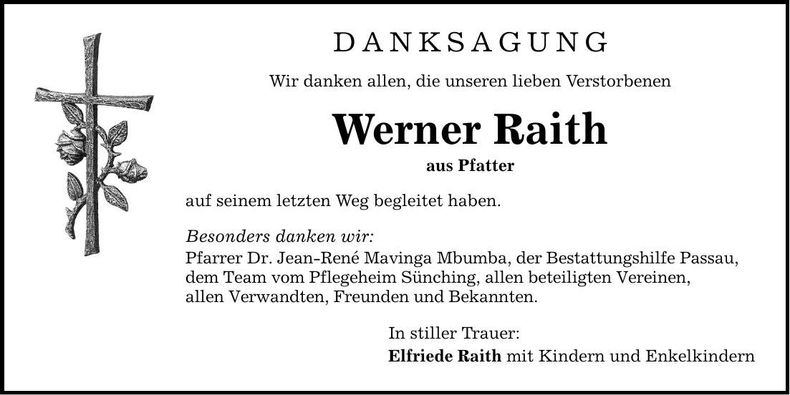Traueranzeige Werner Raith