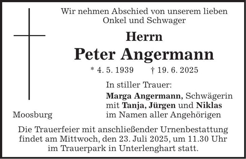 Traueranzeige Peter Angermann