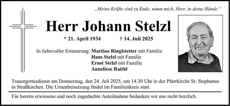 Traueranzeige Johann Stelzl