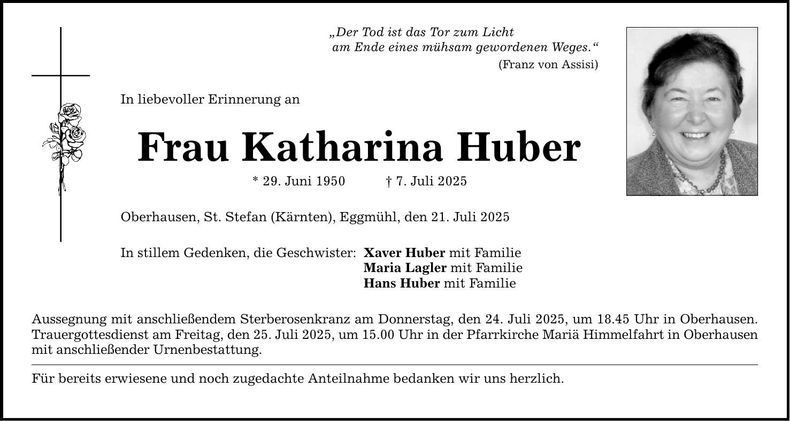 Traueranzeige Katharina Huber