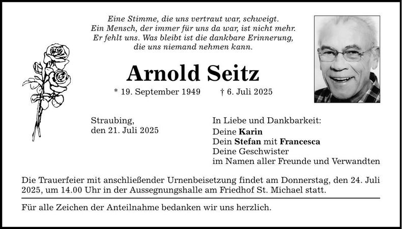 Traueranzeige Arnold Seitz