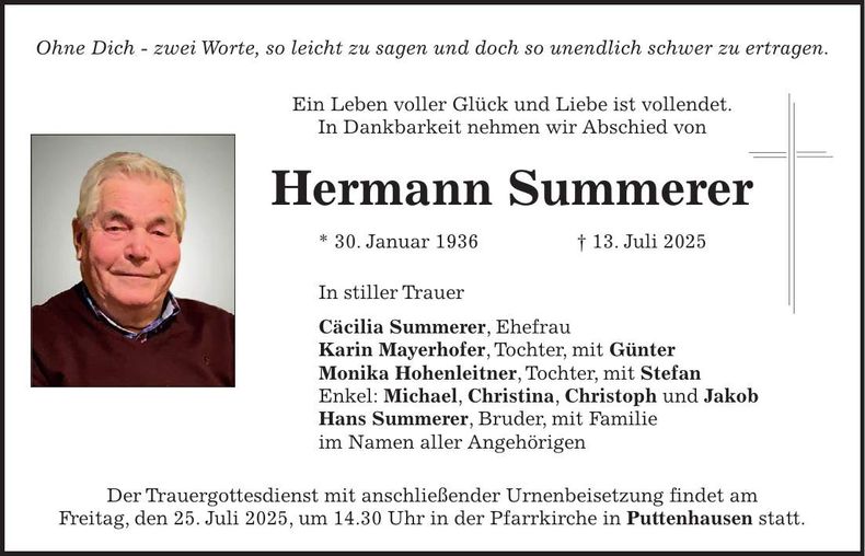 Traueranzeige Hermann Summerer