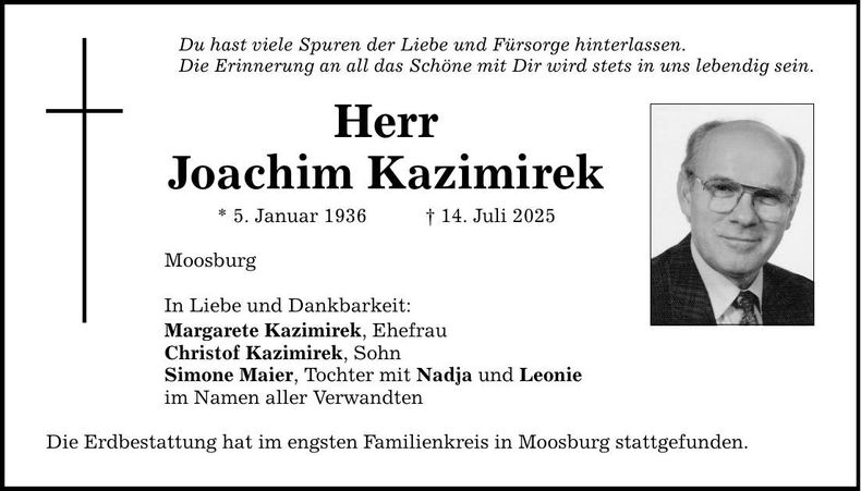 Traueranzeige Joachim Kazimirek