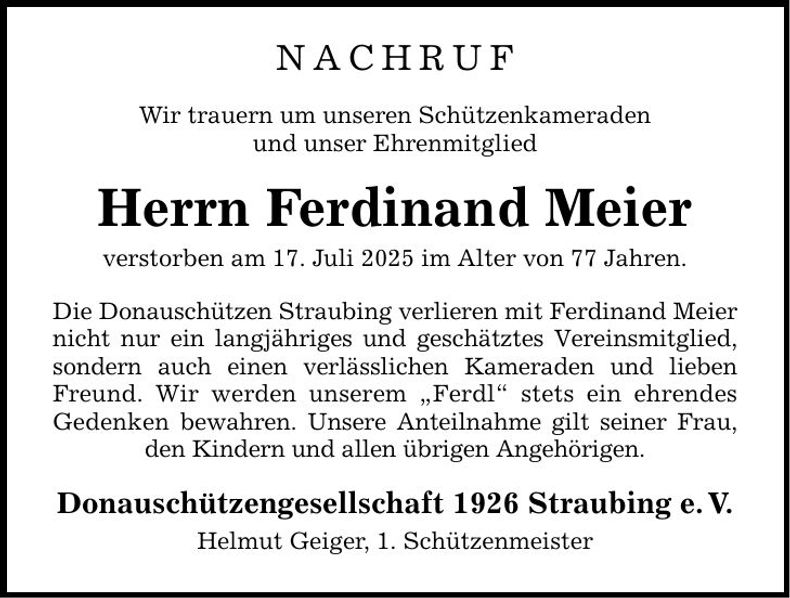 Traueranzeige Ferdinand Meier