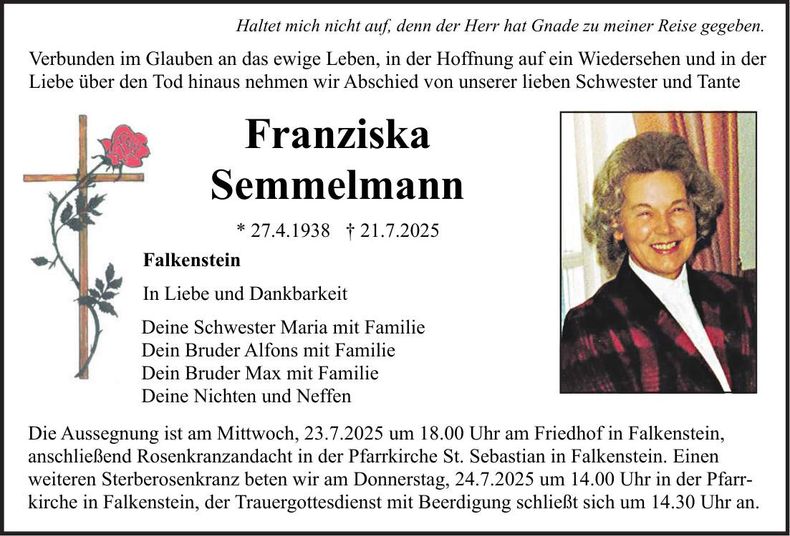 Traueranzeige Franziska Semmelmann