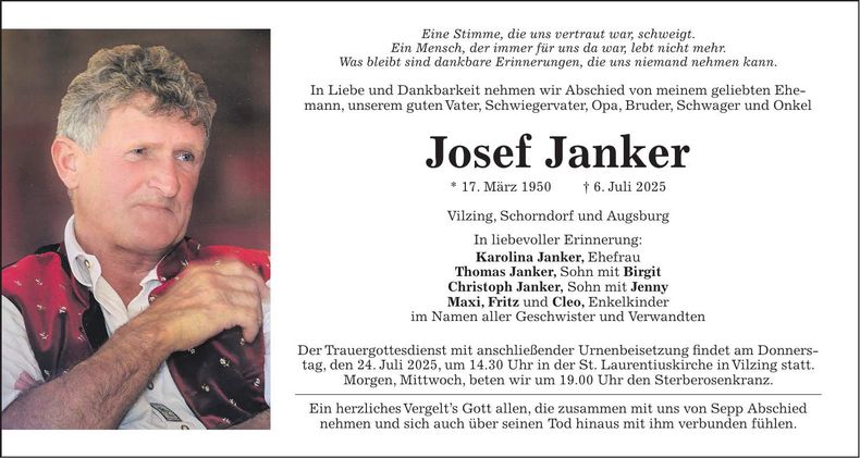 Traueranzeige Janker Josef