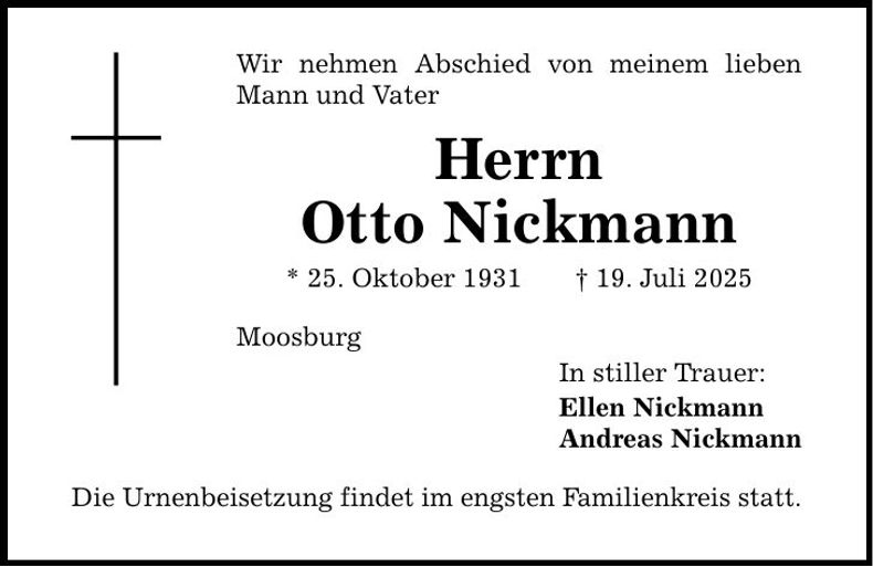 Traueranzeige Otto Nickmann
