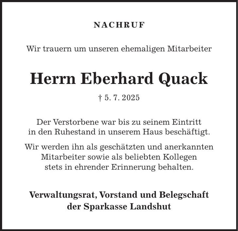 Traueranzeige Eberhard Quack
