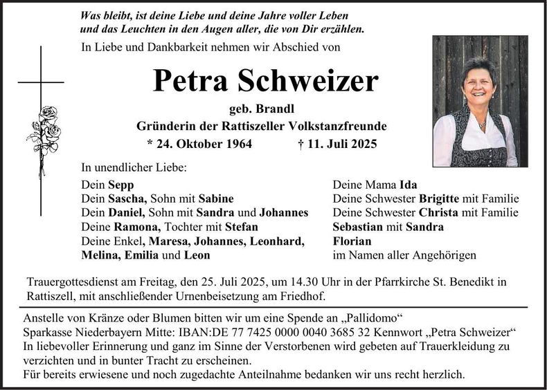 Traueranzeige Petra Schweizer