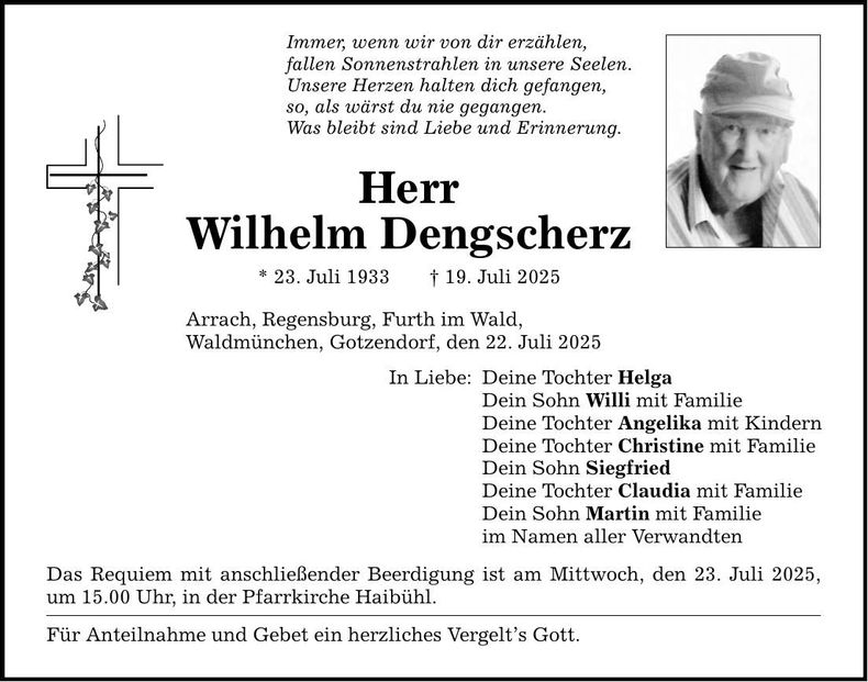 Traueranzeige Wilhelm Dengscherz