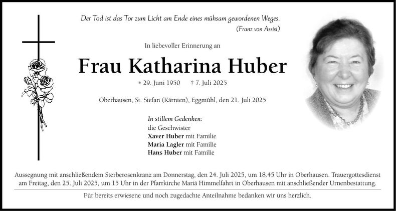 Traueranzeige Katharina Huber