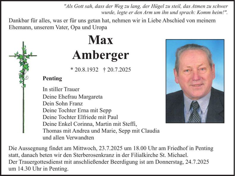 Traueranzeige Maximilian Amberger