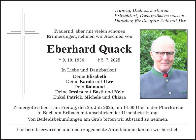 Traueranzeige Eberhard Quack