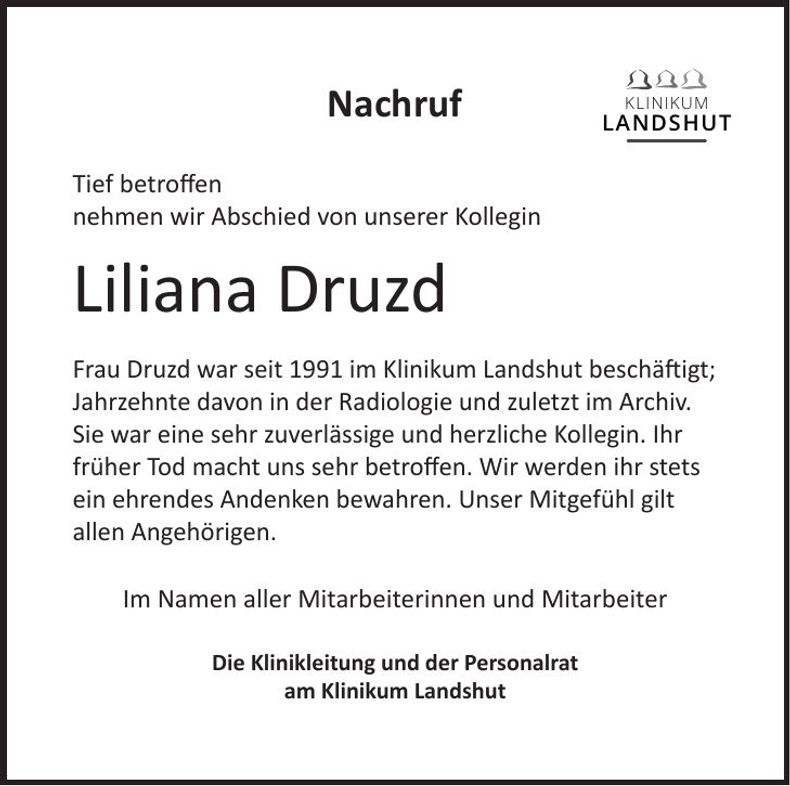 Traueranzeige Liliana Druzd
