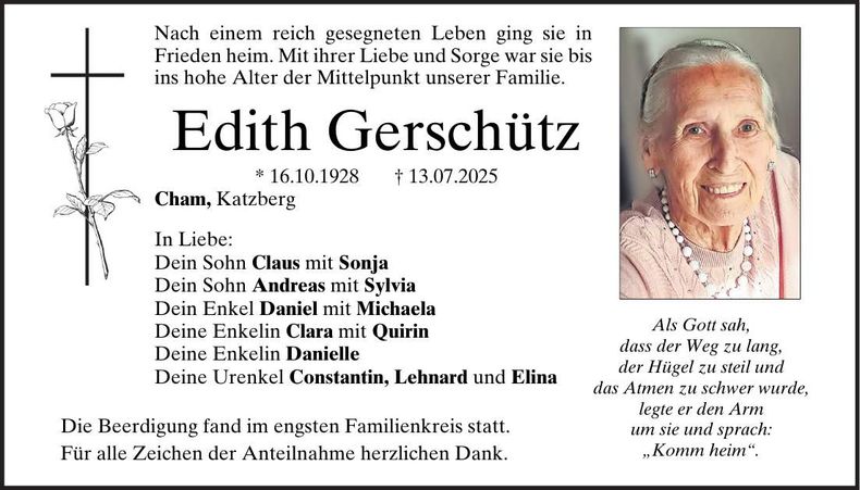 Traueranzeige Edith Gerschütz