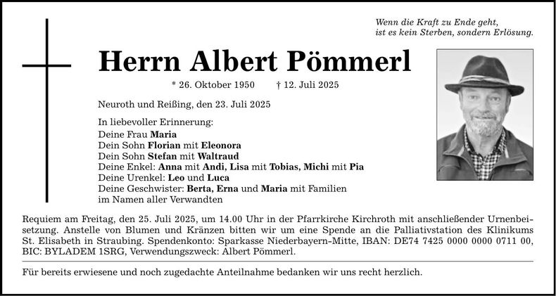 Traueranzeige Albert Pömmerl