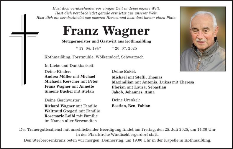 Traueranzeige Franz Wagner