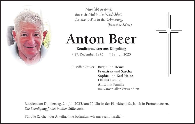 Traueranzeige Anton Beer