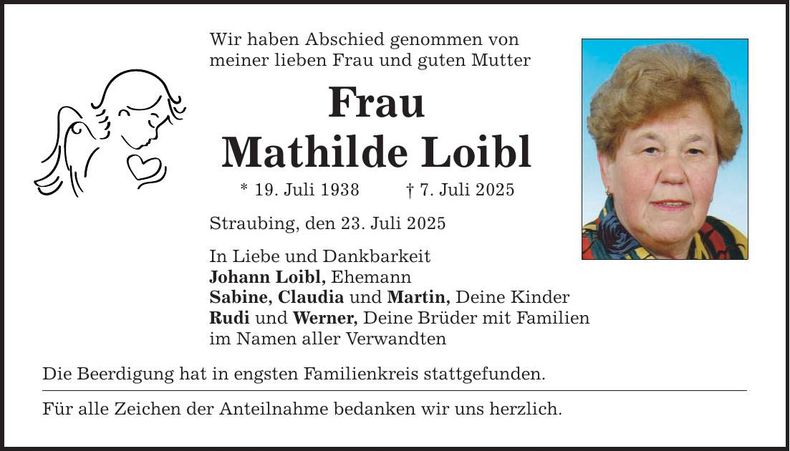 Traueranzeige Mathilde Loibl