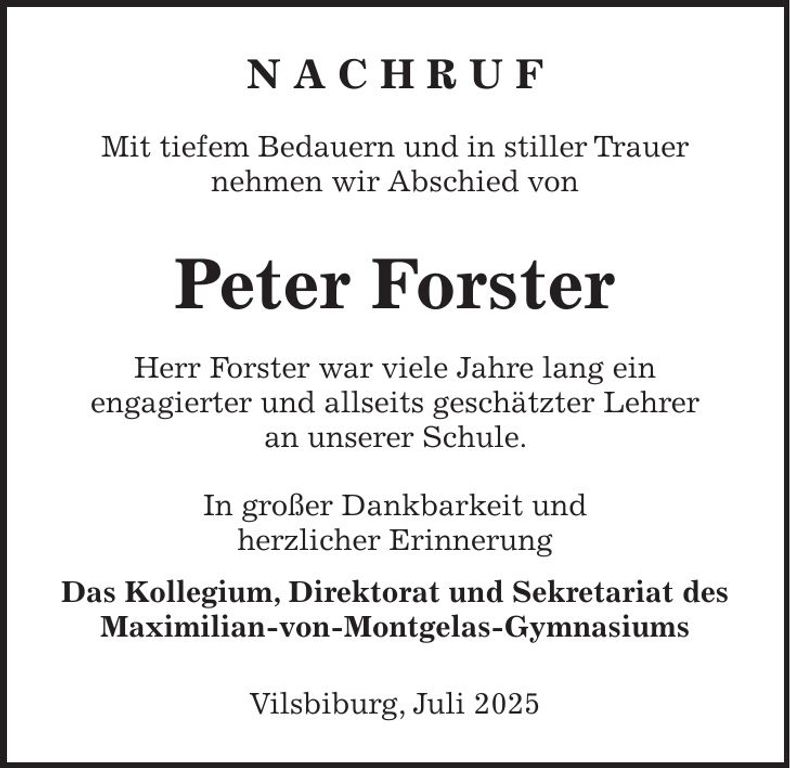Traueranzeige Peter Forster