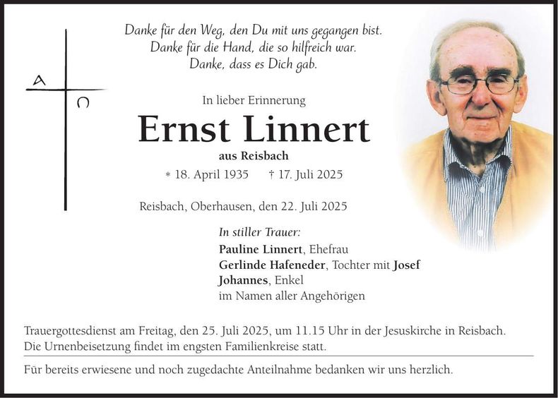 Traueranzeige Ernst Linnert