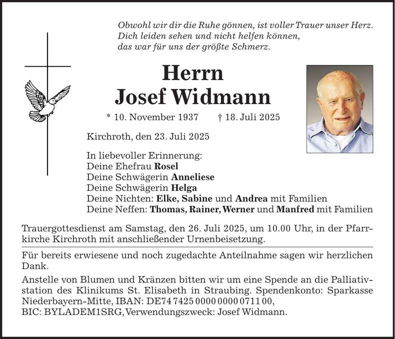 Traueranzeige Josef Widmann