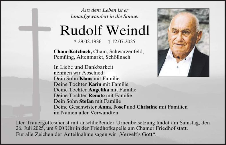 Traueranzeige Rudolf Weindl