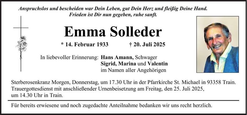 Traueranzeige Emma Solleder