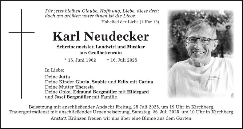Traueranzeige Karl Neudecker