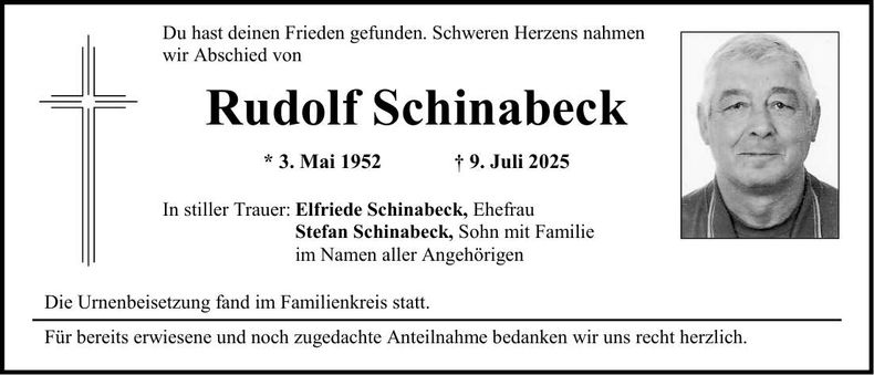 Traueranzeige Rudolf Schinabeck