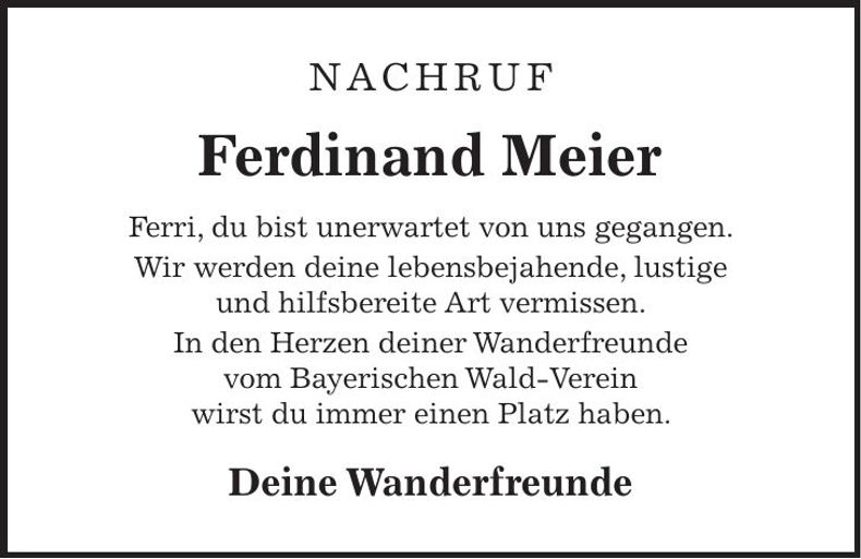 Traueranzeige Ferdinand Meier